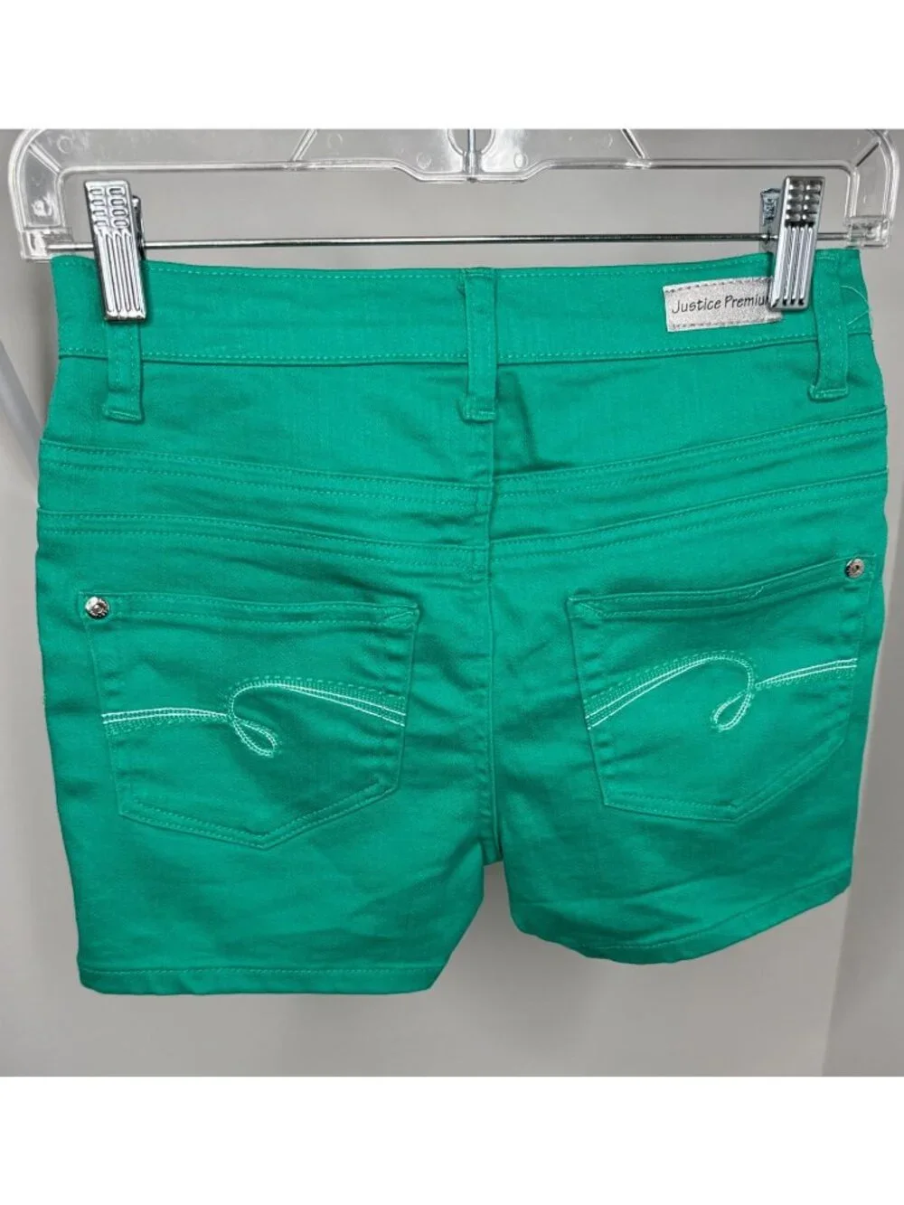 Justice Premium Green Stretch Denim Shorts Girls 14R